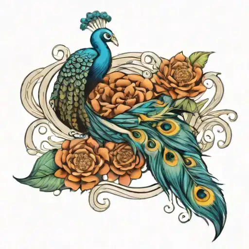 Ocean With Peacock Feather Intertwined Representing Dance