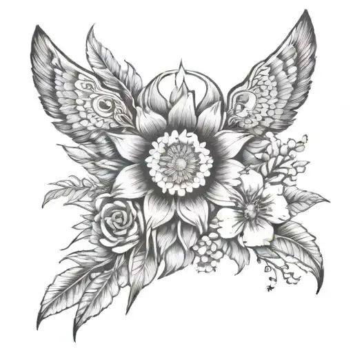 Native Inspired Tattoo Featuring Ocean And Flowers