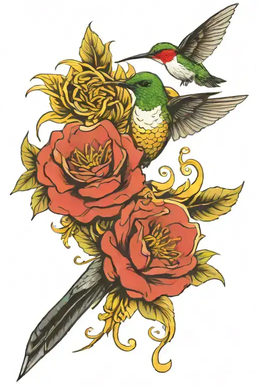 Humming Bird Carrying Gold Veternan Coin Inspired Half Sleeve
