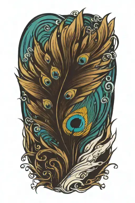 Ocean Waves Crashing Against A Feathered Peacock Feather