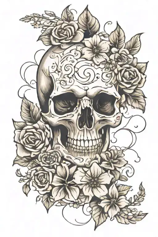 Single Skull And Flowers Growing Inside