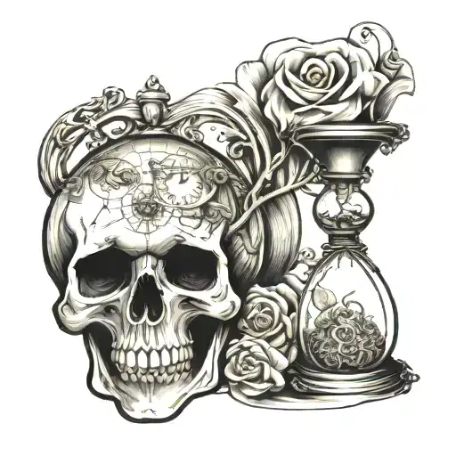 Skull Shaped Like An Hour Glass With Sand Clock
