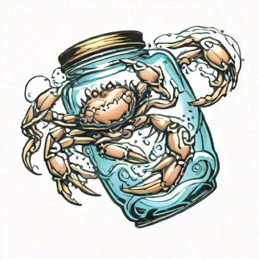 Cancer Crab Trapped In An Aquarius Water Barrier Jar