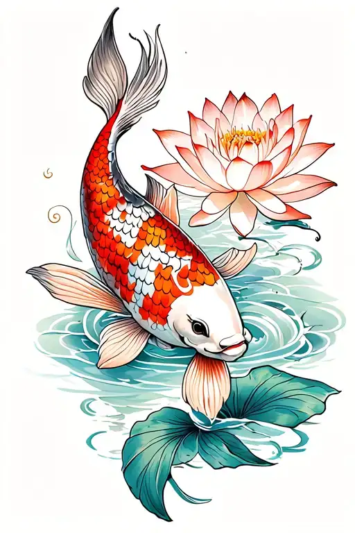 Delicate Koi And Lotus Flower
