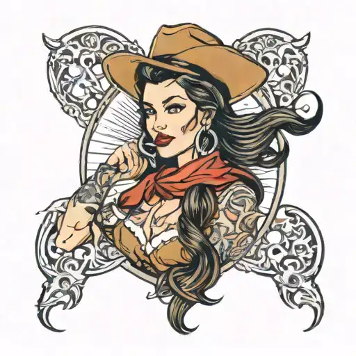 Pin Up Cowgirl Long Brown Hair And Nose Ring