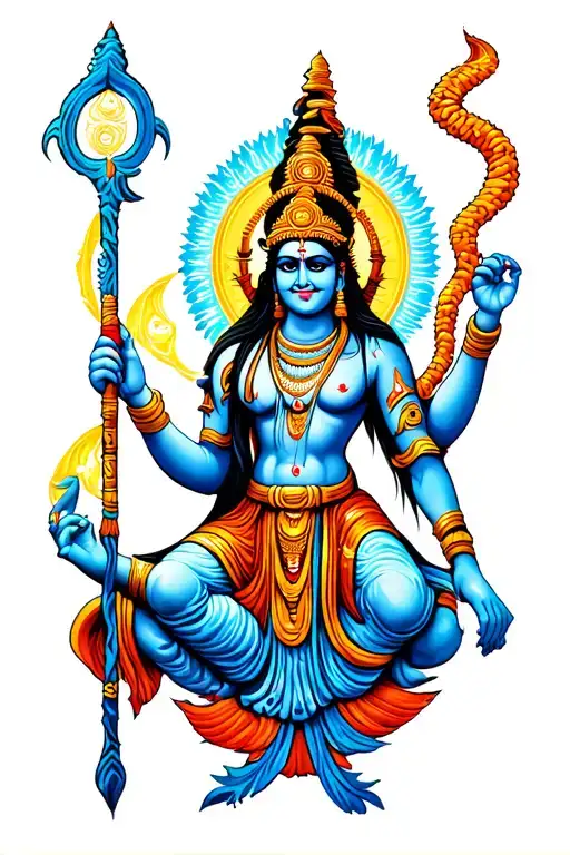 Hindu God Shiva Spiral Arms Holding Staff