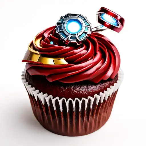 Iron Man Superhero Cupcake With Arc Reactor Toy Ring On Top Of Cupcake