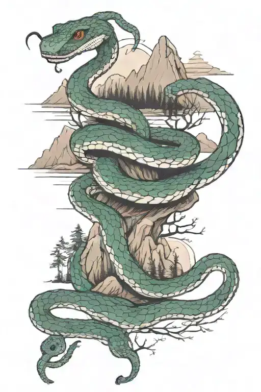 Delicate Snake Winding Around Mountains And Forest Views