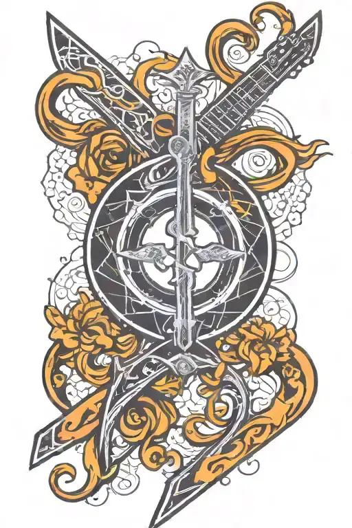 Black Lightning That Blends Into Infinity Sign That Blends Into Cross Then Into A Guitar