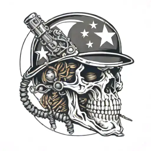 Flash Skull Wearing A Us Army Helmet Connecting Two Wires Together