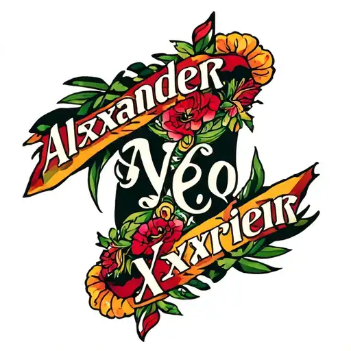 Mexican Themed Tattoo Including The Names Alexander And Xavier