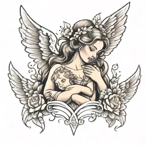 A Mother Angel With Four Children Under Her Wings