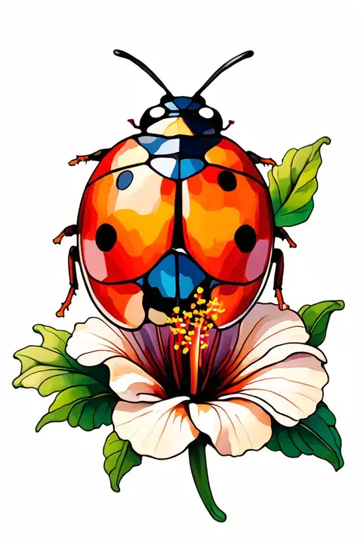 Stained Glass Ladybug On A Hibiscus Flower