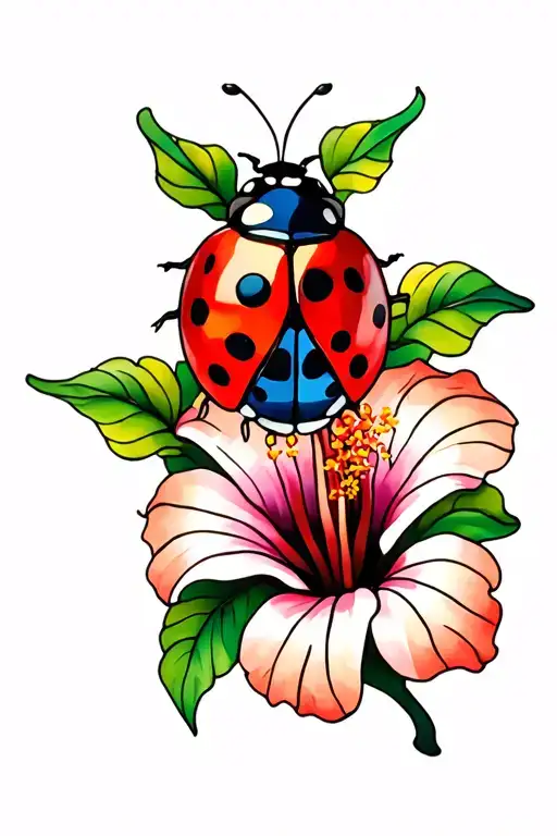 Stained Glass Ladybug On A Hibiscus Flower