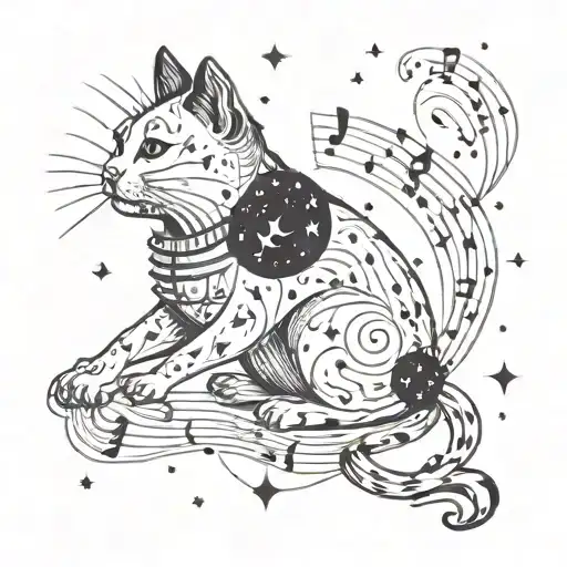 A Celestial Cat Constellation With Music Notes As Stars