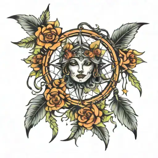 Witch Knot Dream Catcher Entangled Floral Design Combining Elements