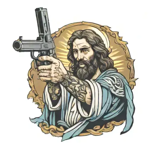 Jesus Holding Gun Side Ways At You Smoking A Joint