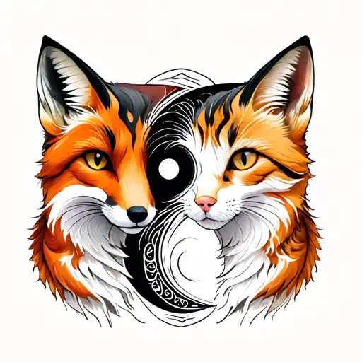 A Fox And A Cat Forming The Ying And Yang Symbol