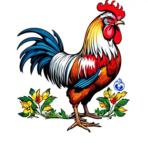 Rooster In France Flag Landscape