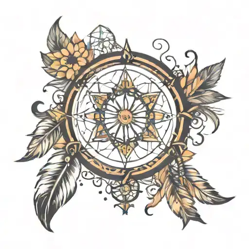 Half Dream Catcher Half Compass Surrounded