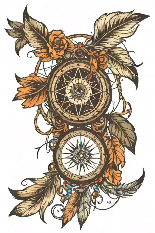 Half Dream Catcher Half Compass Split Middle