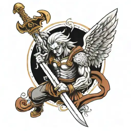 Good Fighting Evil Angel Holding A Sword