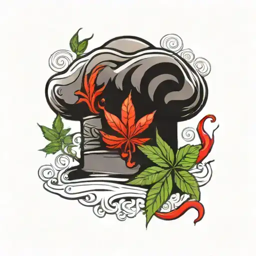 Marijuana And Chili Peppers Forming Chef Hat With Thai Buddism