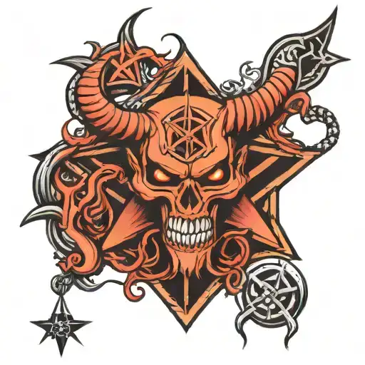 Demon With Pentagram And 666 And Upside Down Cross