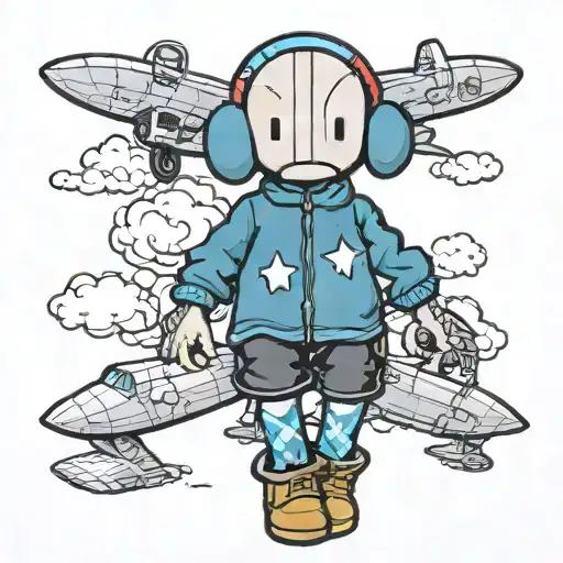 Kaws Doll With Airplane Flying Over A World