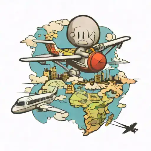 Kaws Doll With Airplane Flying Over A Map