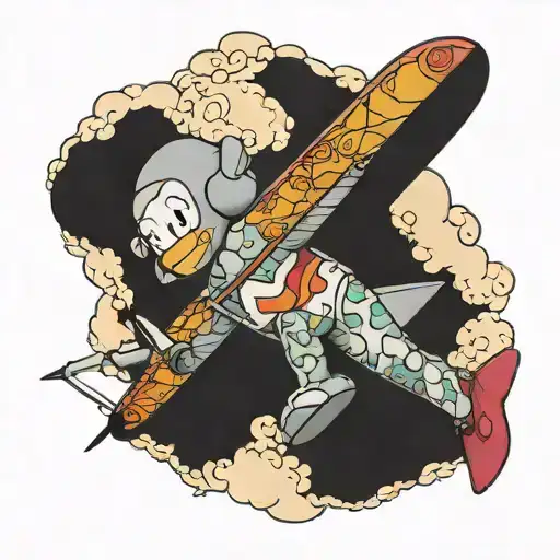 Kaws With Airplane Flying Over A Map