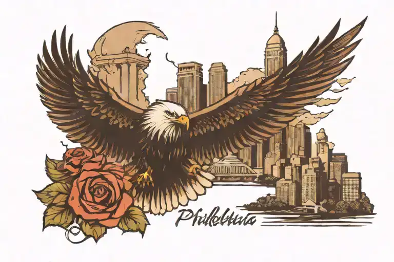 Philadelohia Skyline With An Eagle Soaring