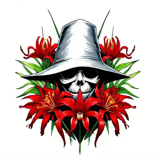 Plague Doctor Surrounded By Red Spider Lilies