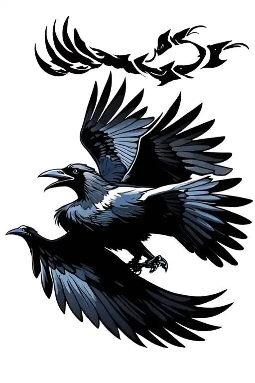 Attacking Raven Flying
