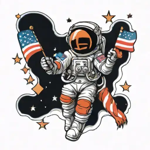 Astronaut With A American Flag Flipping You Off
