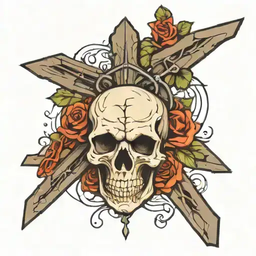 A Rugged Cross Piercing Through A Skull
