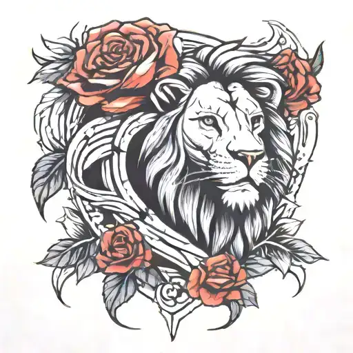 Lion Rose And Heart Intertwined