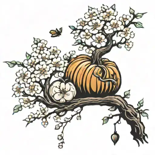 Cherry Blossom Tree And Pumpkin