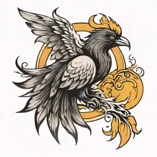 Girly Pheonix With Feathers And Sun And Moon