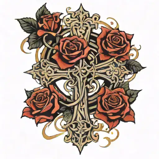 Gothic Cross With A Rose Intertwined