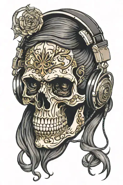 Skull Wearing Headphones