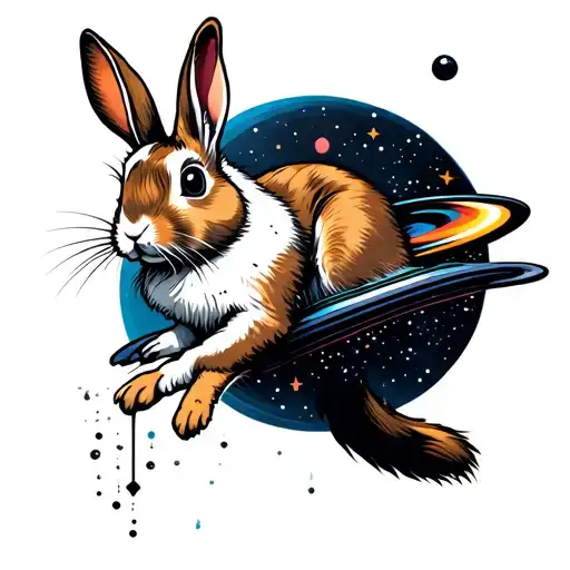 White Rabbit Falling Into Space Themed