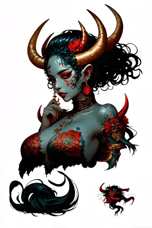 Female Demons With Horn And Japanese Demons