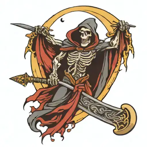 The Gryk Reaper Holding A Scythe And A Moon Behind Him