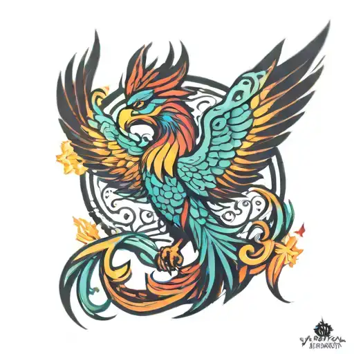 Phoenix Tattoo In Bright Colors