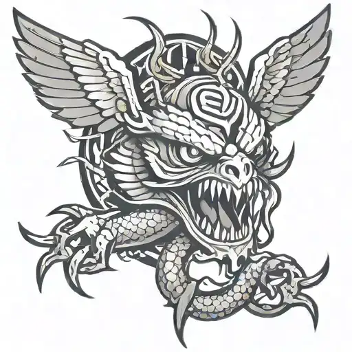 Create A Tattoo God Hand Caught Devil Face Eagle Snake Lighting All In One