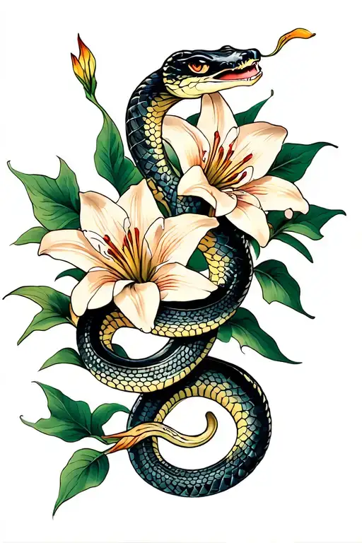 Snake And Lilies