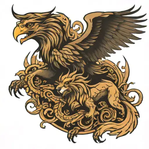 Eagle Lion And Finiks Fight Dragon