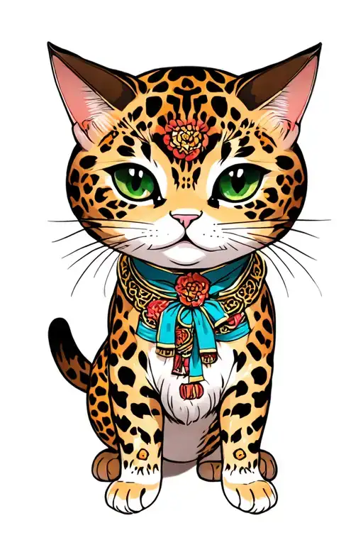 Japanese Cat Tattoo With A Leopard Stance