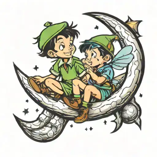 Peterpan And Pinocchio Sitting On The Moon